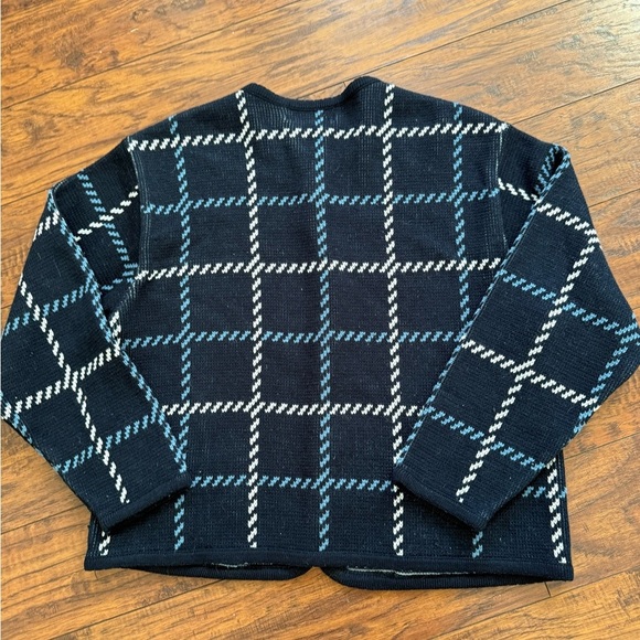 Vintage Tally Ho Blue White Checkered Knit Cardigan | Size Petite Large - Picture 6 of 8